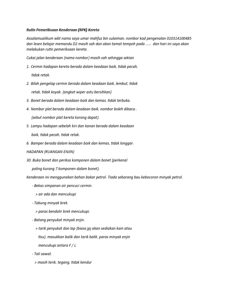 Rutin Pemeriksaan Kenderaan | PDF