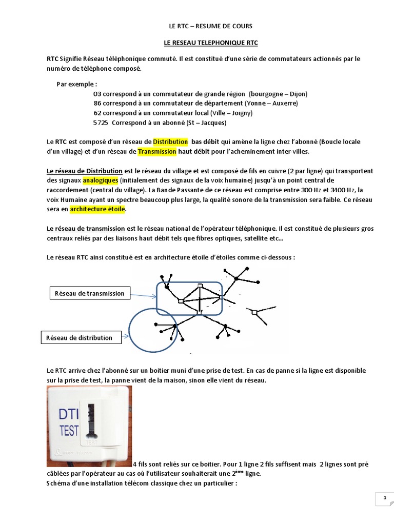 Comprendre le Réseau RTC | PDF | Réseau téléphonique commuté | Téléphone