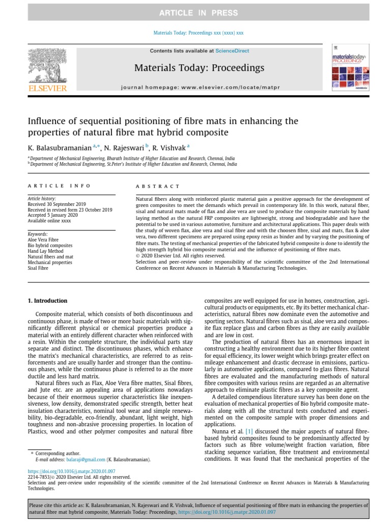 Materials Today Proceedings K. Balasubramanian, N. Rajeswari, R