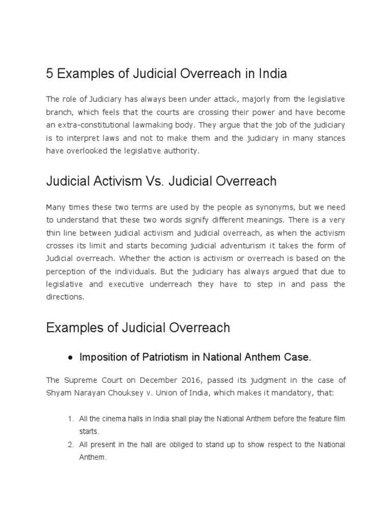 Judicial Overreach: 5 Key Examples in India | PDF | Judiciaries ...