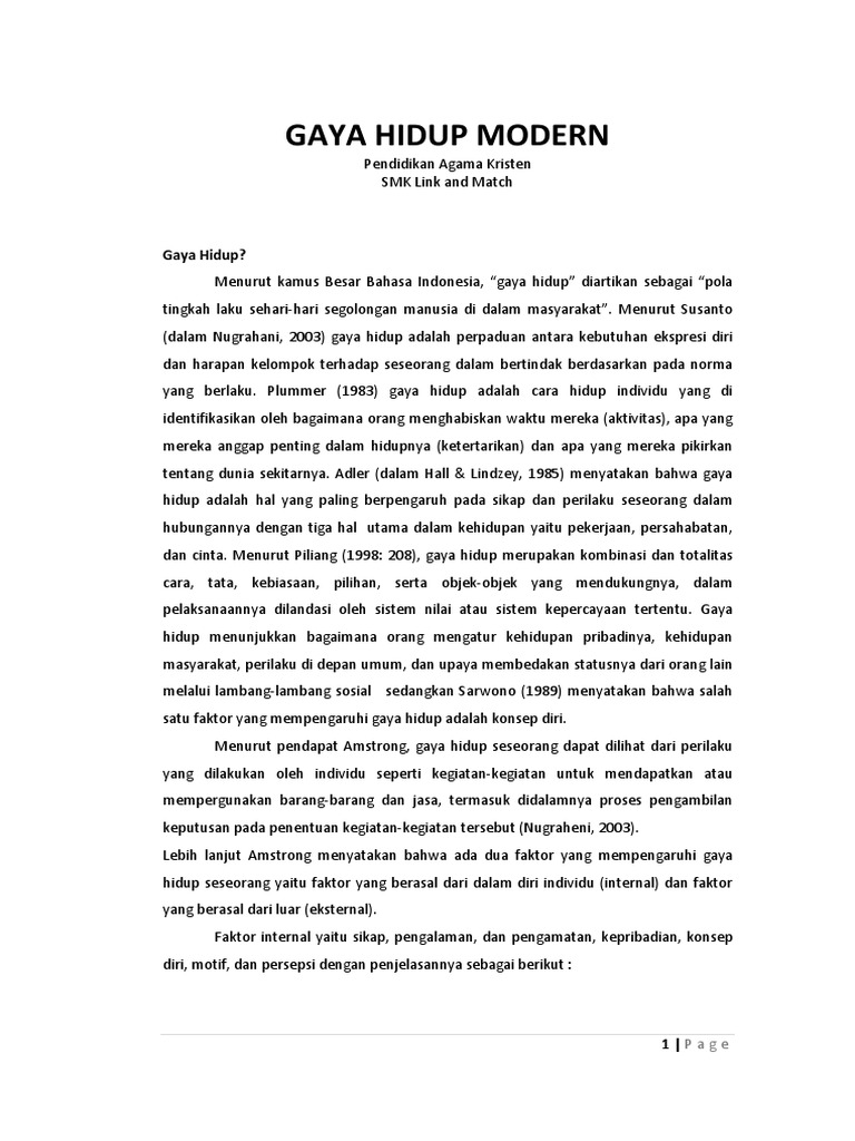 Gaya Hidup Modern Pendidikan Agama Kristen