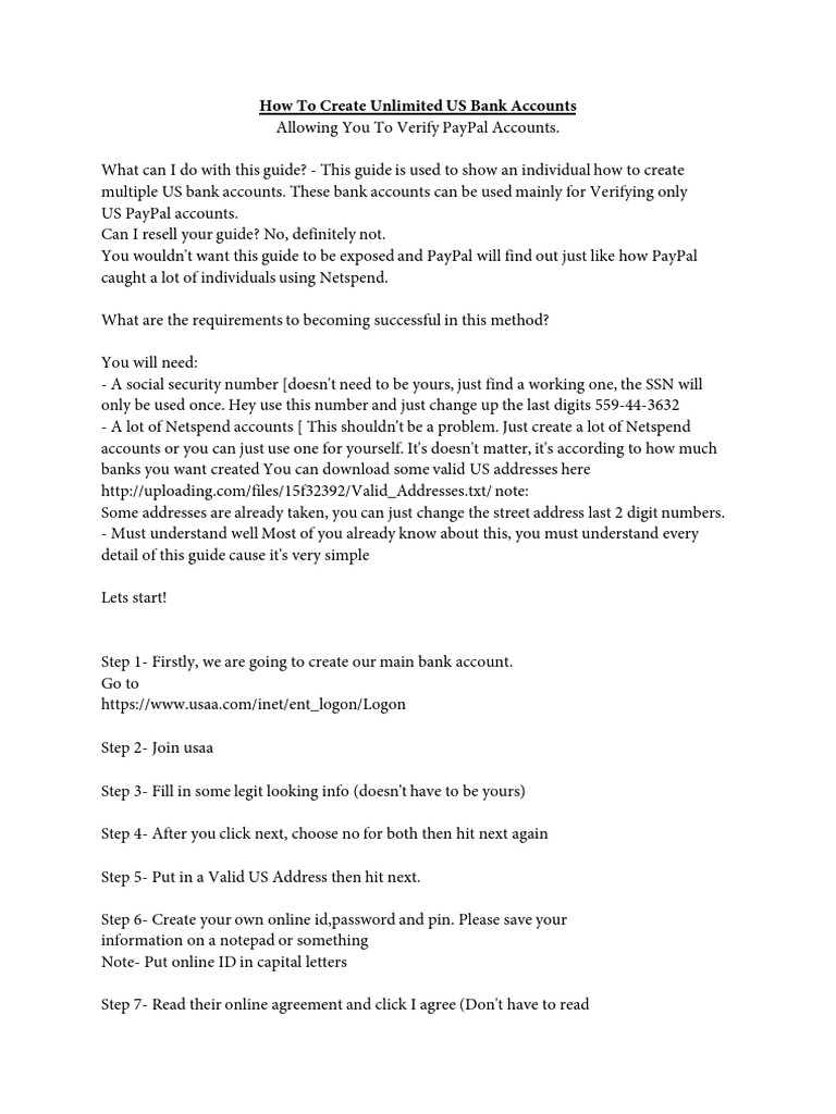 How To Create Unlimited US Bank Accounts For PayPal Verification Using