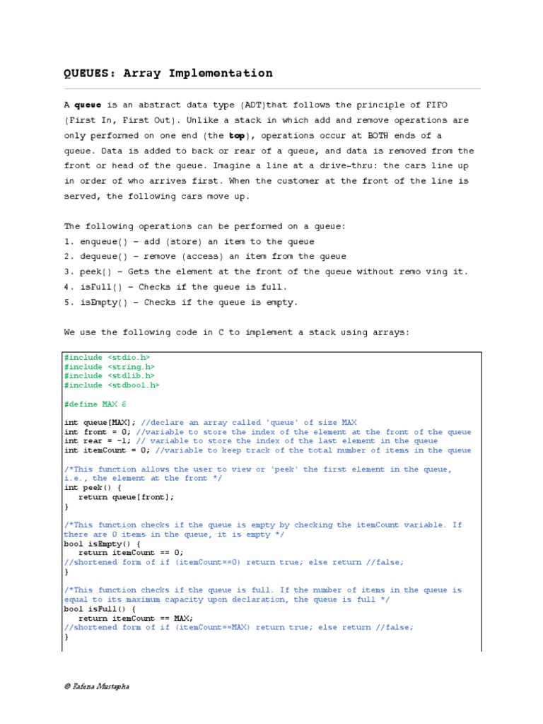 QUEUES: Array Implementation | PDF | Queue (Abstract Data Type ...
