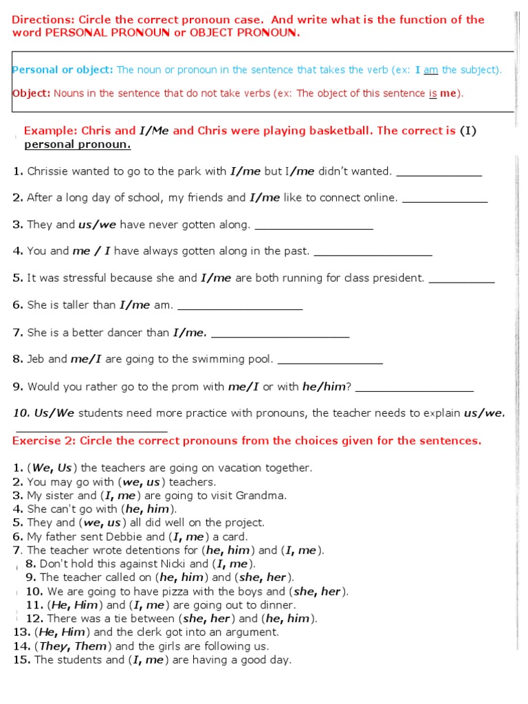 2 A Pronoun Case Worksheet 5 | PDF