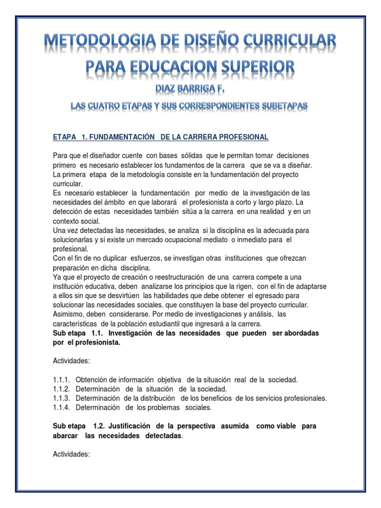 Metodologia de Diseño Curricular para Educacion Superior PDF | PDF ...