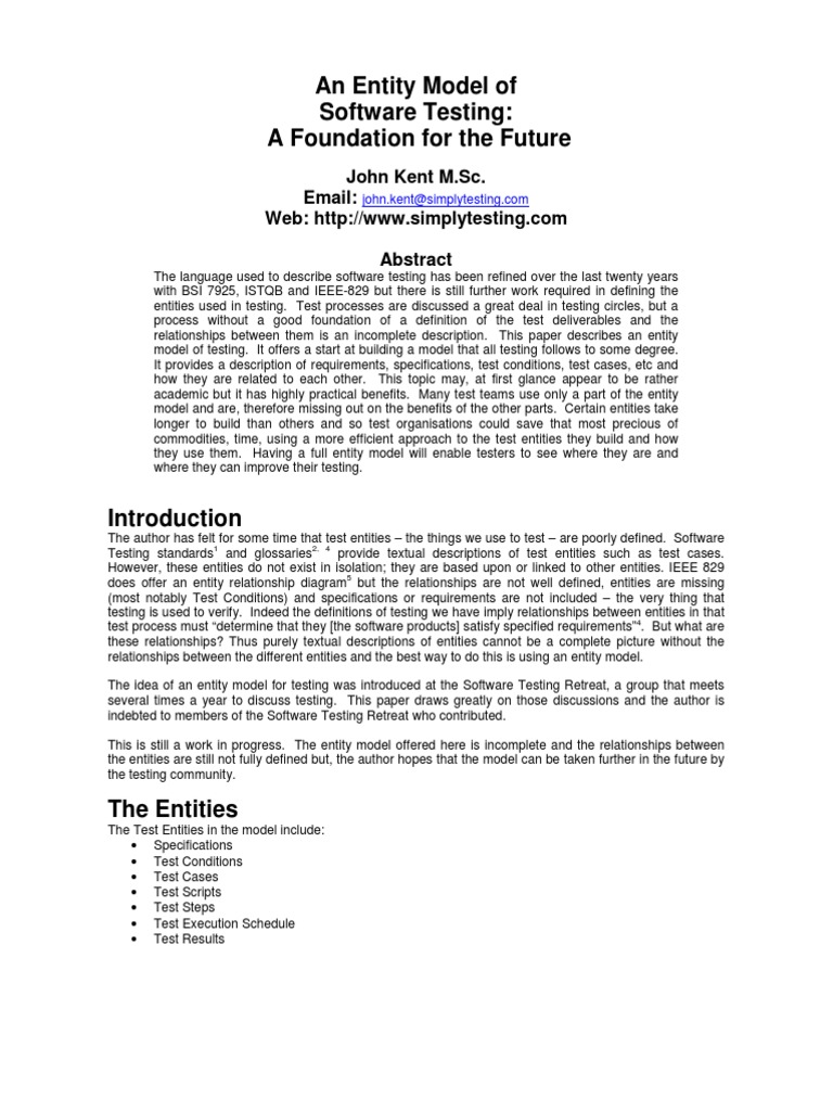 An Entity Model For Software Testing | PDF | Software Testing ...