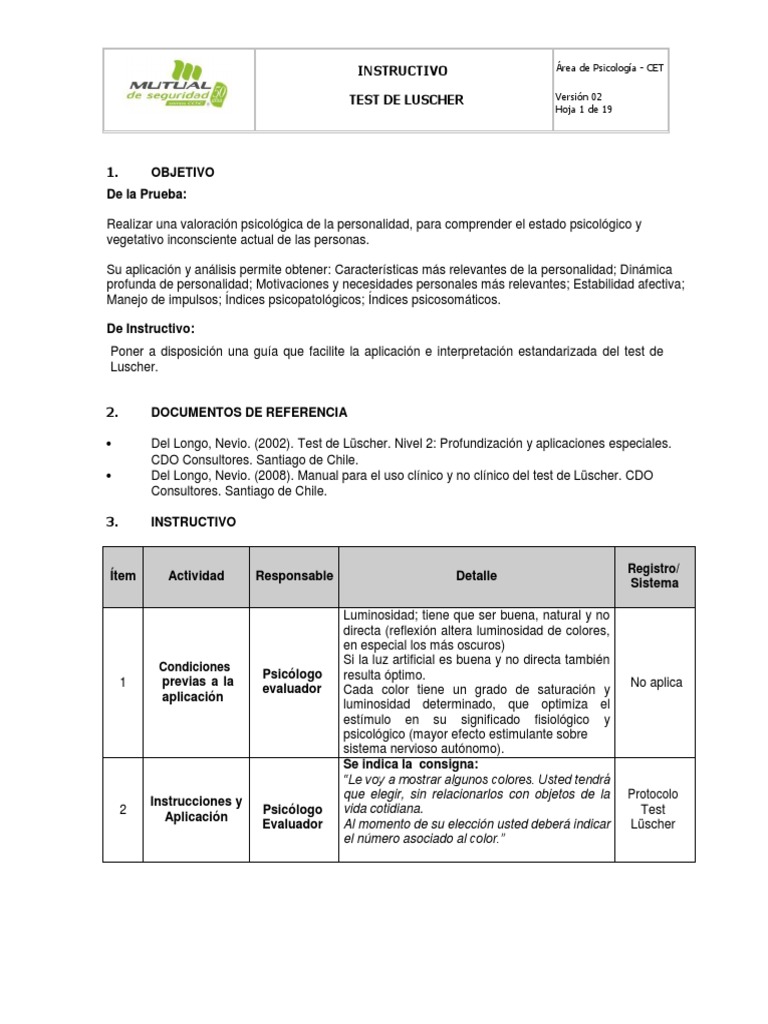 Instructivo Test de Luscher - V2 | PDF | Color | Verde