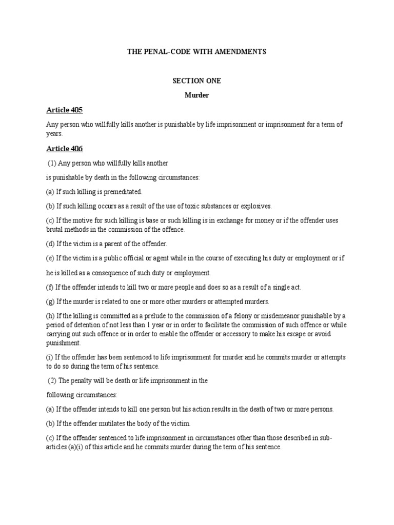 Penal Code | PDF | Murder | Assault
