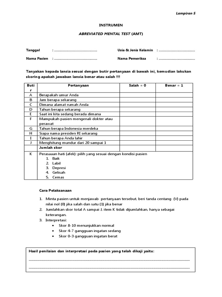 Skrining Abbreviated Mental Test (AMT) | PDF