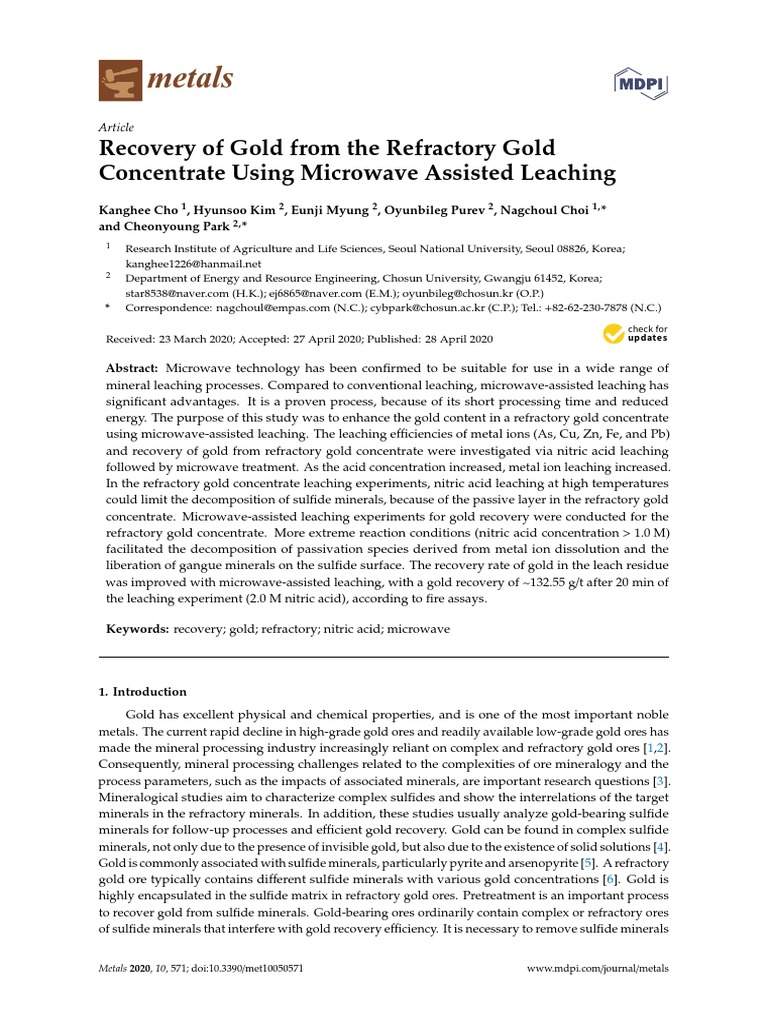 Metals: Recovery of Gold From The Refractory Gold Concentrate Using ...
