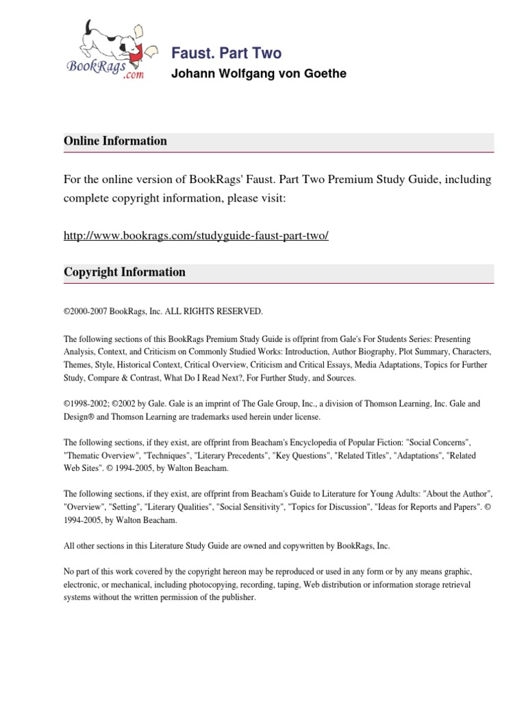 Studyguide Faust Part Two | PDF | Faust | Helen Of Troy
