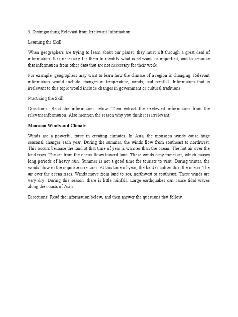 Distinguishing Relevant from Irrelevant Info | PDF | Climate | Monsoon