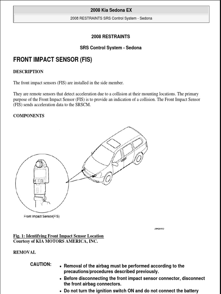 Kia Sedona 2008 Airbag Control PDF Airbag Seat Belt
