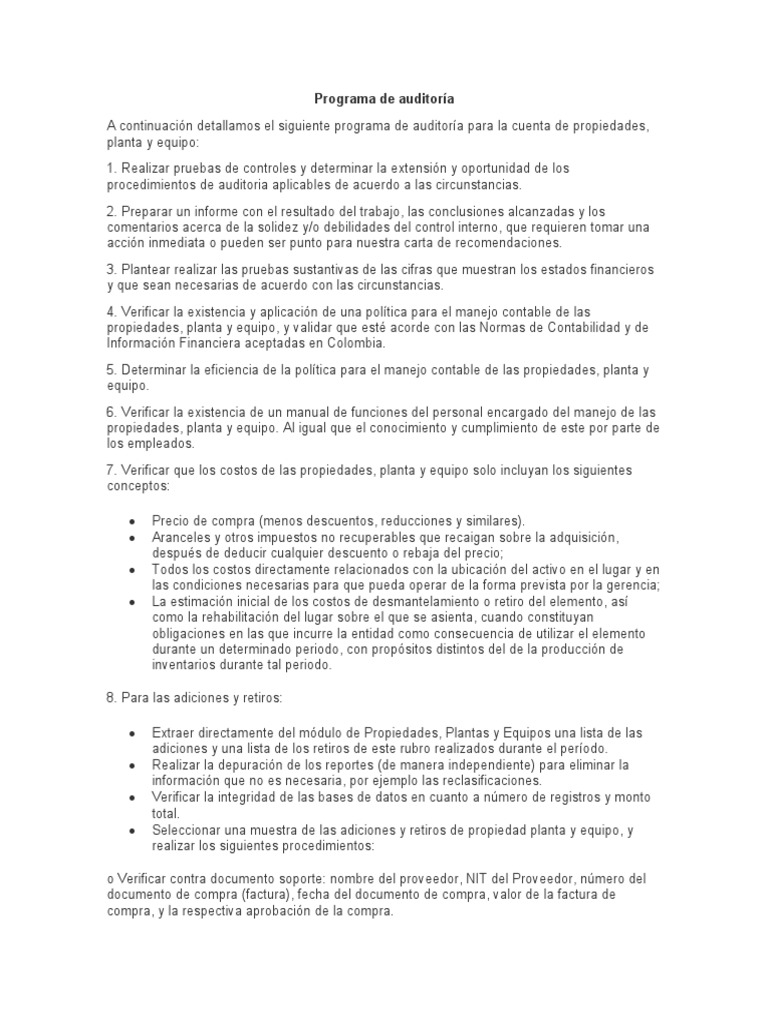 Programa de Auditoria | PDF | normas internacionales de INFORMACION ...
