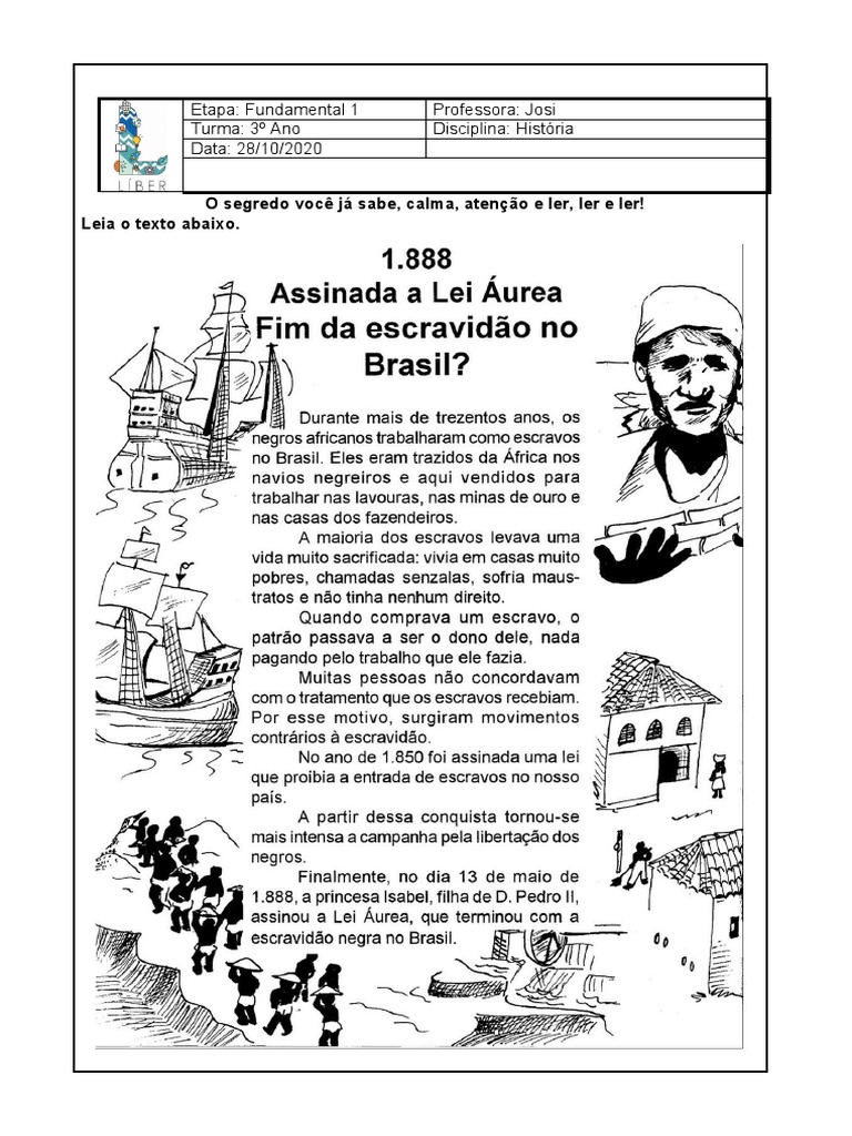Apresentação de atividade sobre a escravidão negra no Brasil para a 3o ...