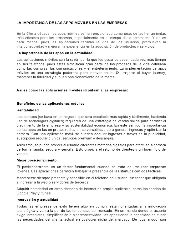 Importancia de las Apps Móviles en Empresas | PDF | Aplicación movil ...