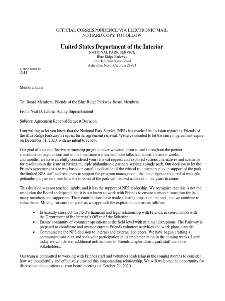 NPS Decision on Friends Agreement Renewal | PDF | National Park Service ...