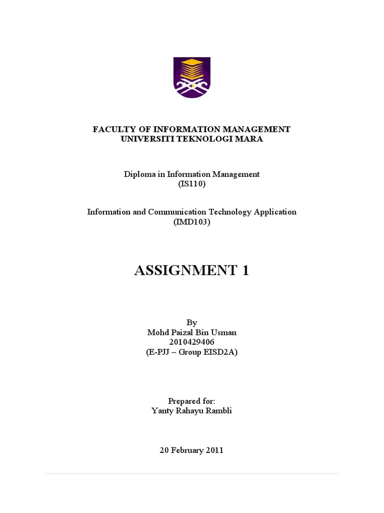 Assignment 1: Faculty of Information Management Universiti Teknologi ...