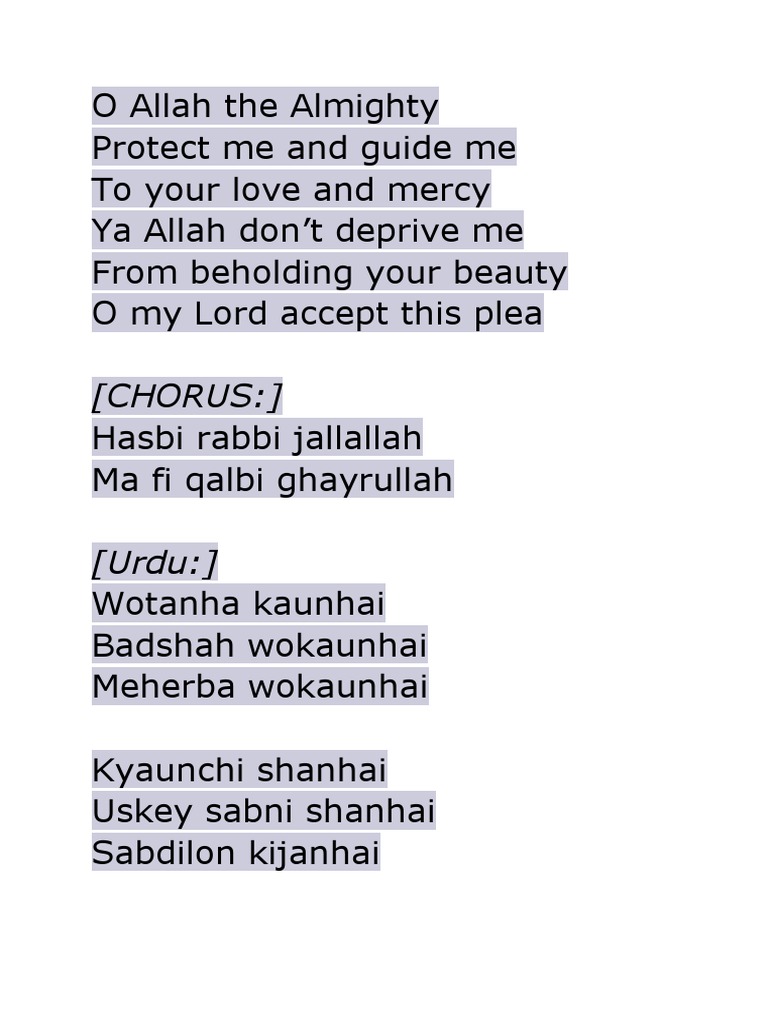Hasbi Rabbi Jallallah Lyrics Analysis | PDF | Foreign Language Studies
