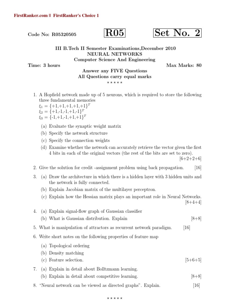 Neural Networks Exam Questions 2010 | PDF | Artificial Neural Network ...