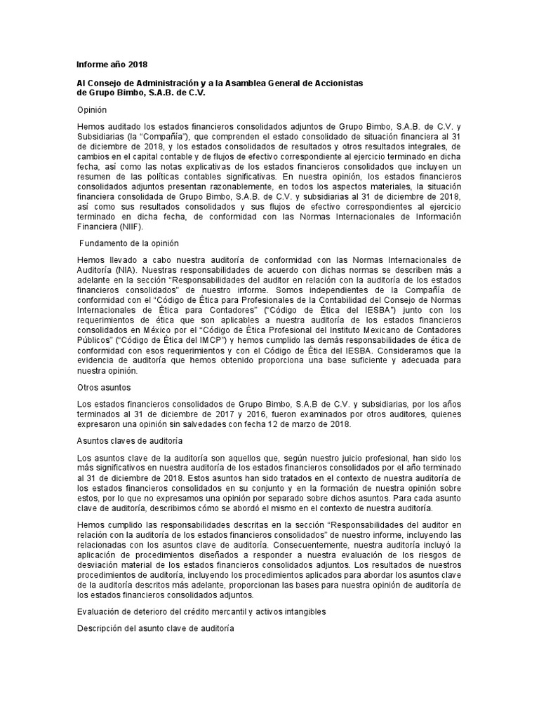 Informe Nia 710 | PDF | Auditoría | normas internacionales de ...