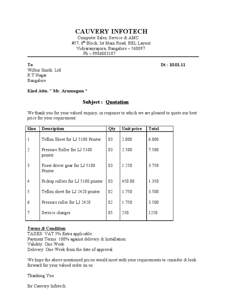 Quotation for Printer Parts | PDF | Technology & Engineering
