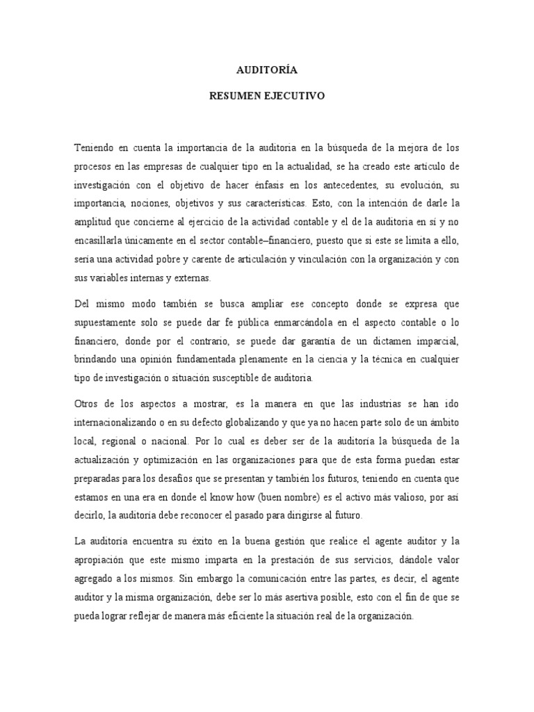 Resumen Ejecutivo de Auditoría | PDF | Auditoría | Contralor