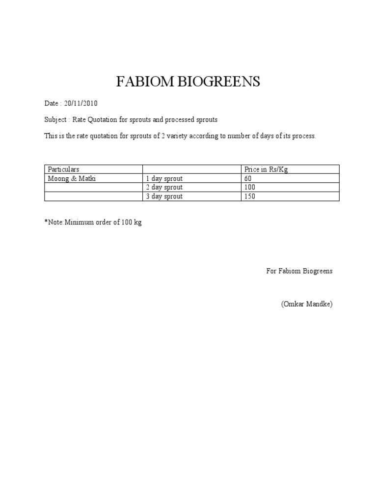 Rate Quotation | PDF