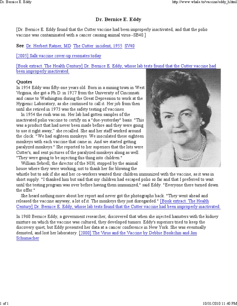 Dr. Bernice E. Eddy Cutter Vaccine PDF Public Health Health Sciences