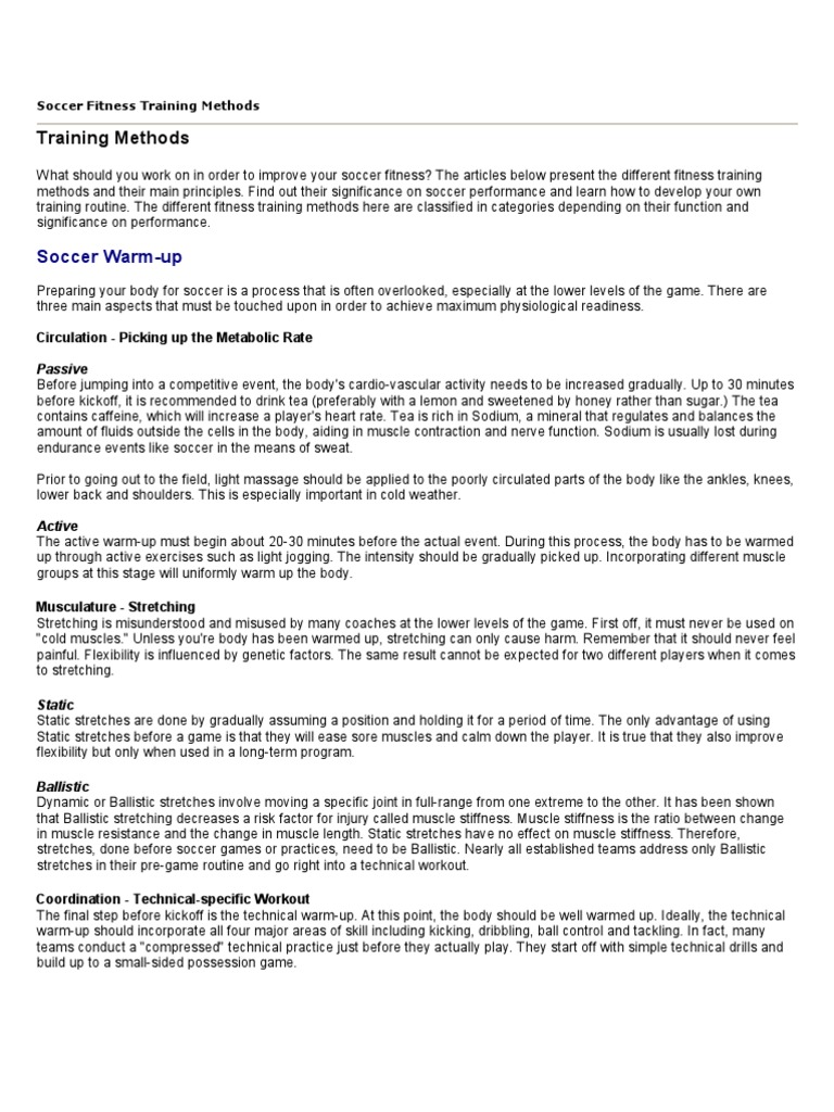 Soccer Fitness Training Methods PDF Strength Training Muscle