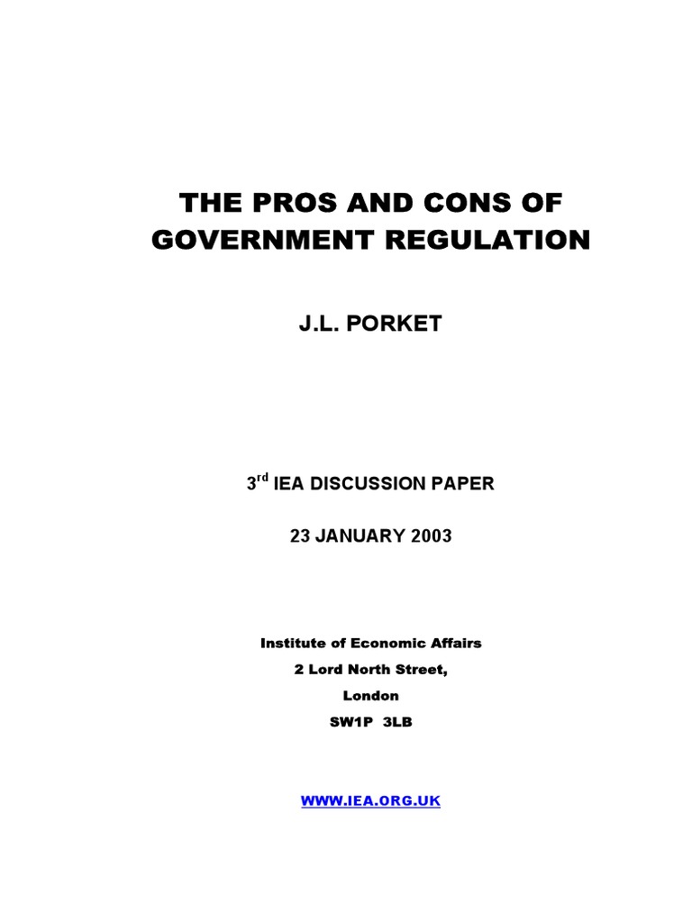 The Pros and Cons of Government Regulation J.L. Porket PDF Free