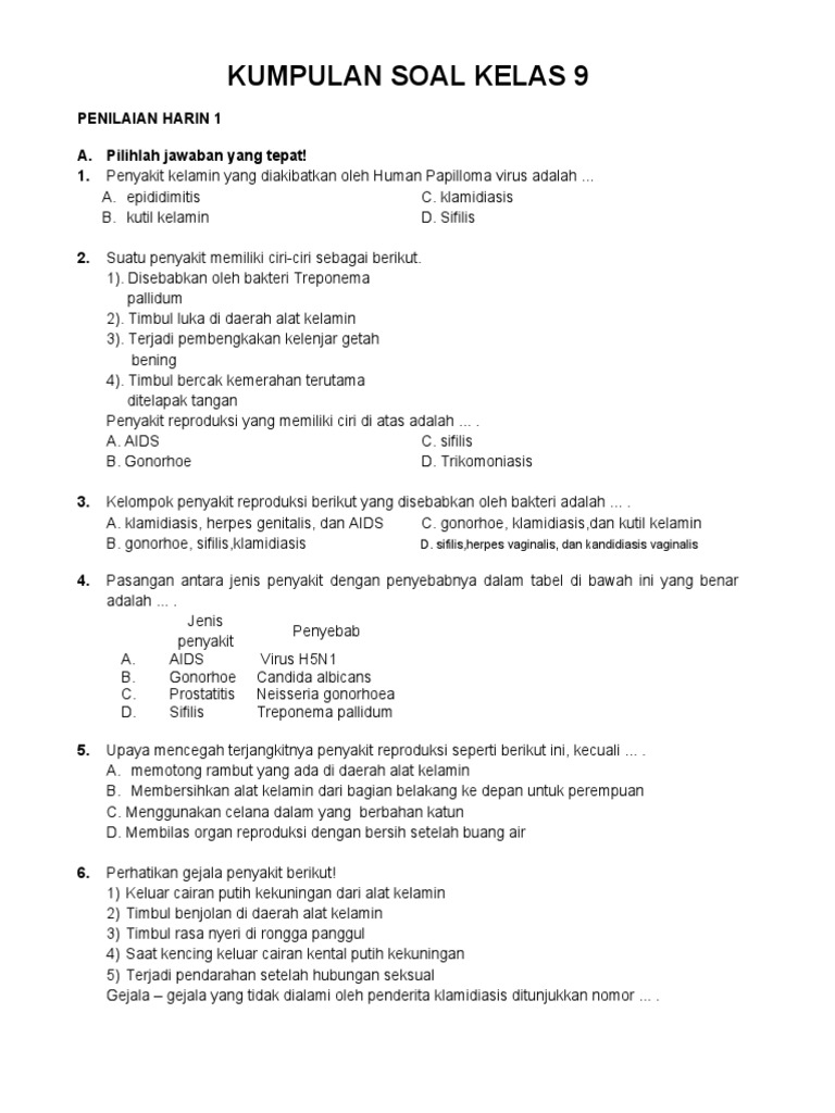 Soal Penilaian Reproduksi Kelas 9 Pdf