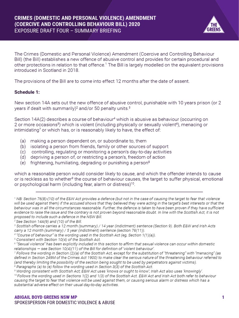 Briefing Paper - Coercive Control Bill Exposure Draft | PDF | Crime ...