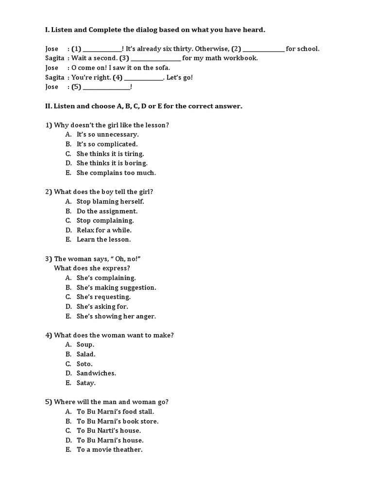 Listen and Complete the Dialog | PDF
