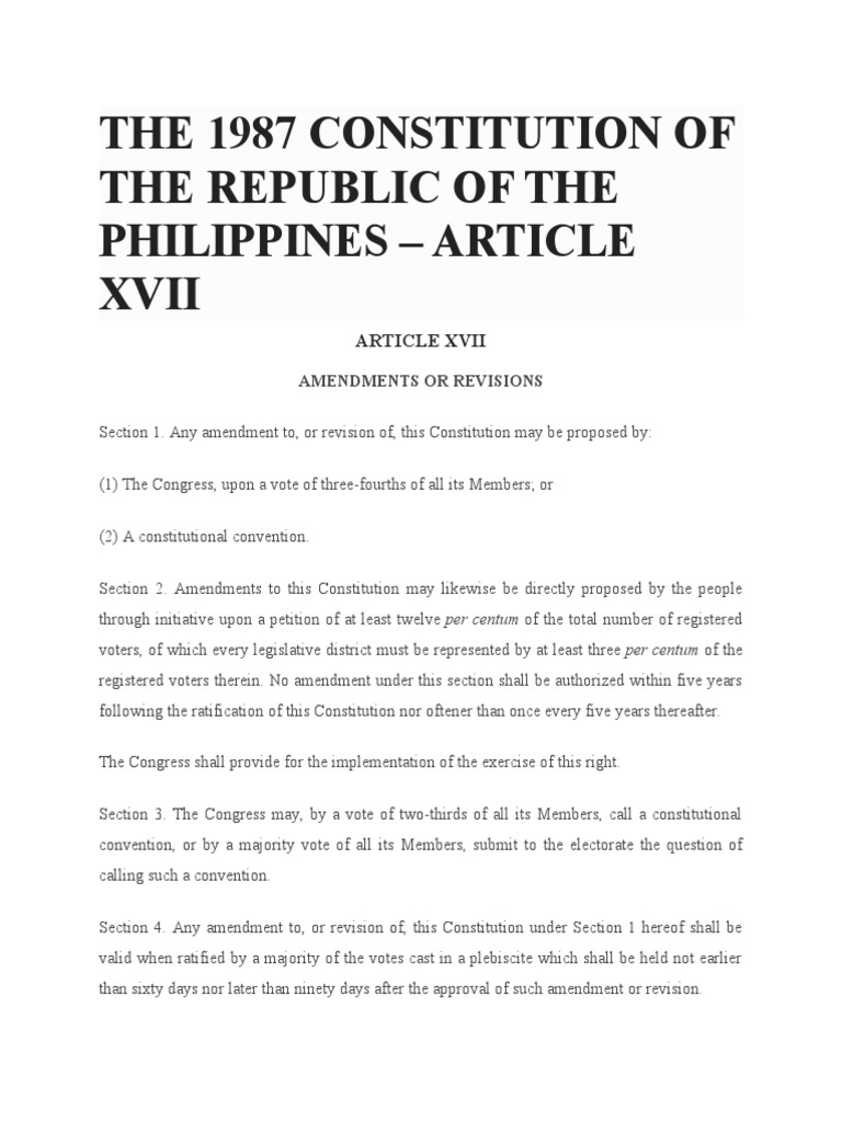 Amendments to the 1987 Philippine Constitution | PDF