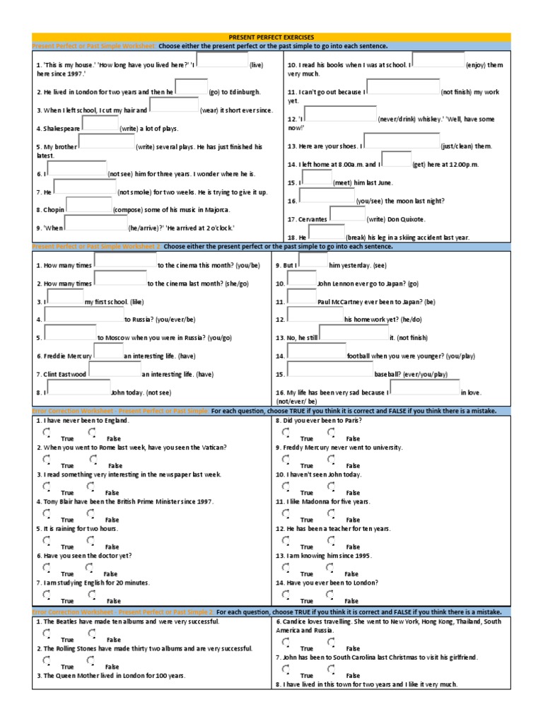 Present Perfect vs Past Simple Exercises | PDF | Language Arts & Discipline