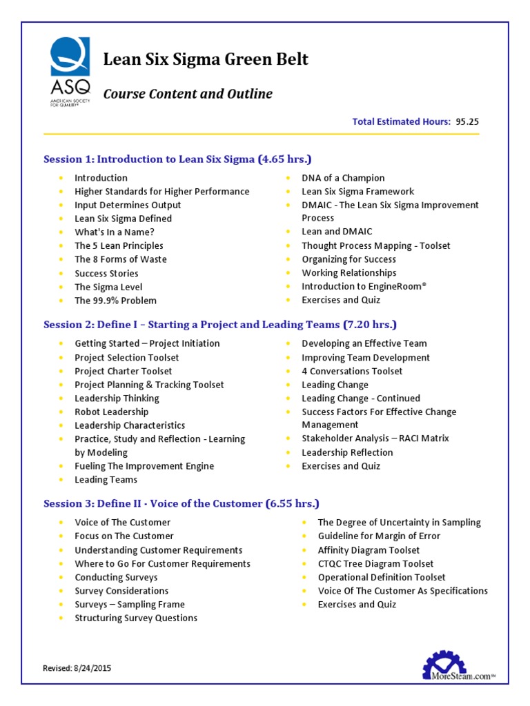 Lean Six Sigma Green Belt: Course Content and Outline | PDF | Six Sigma ...