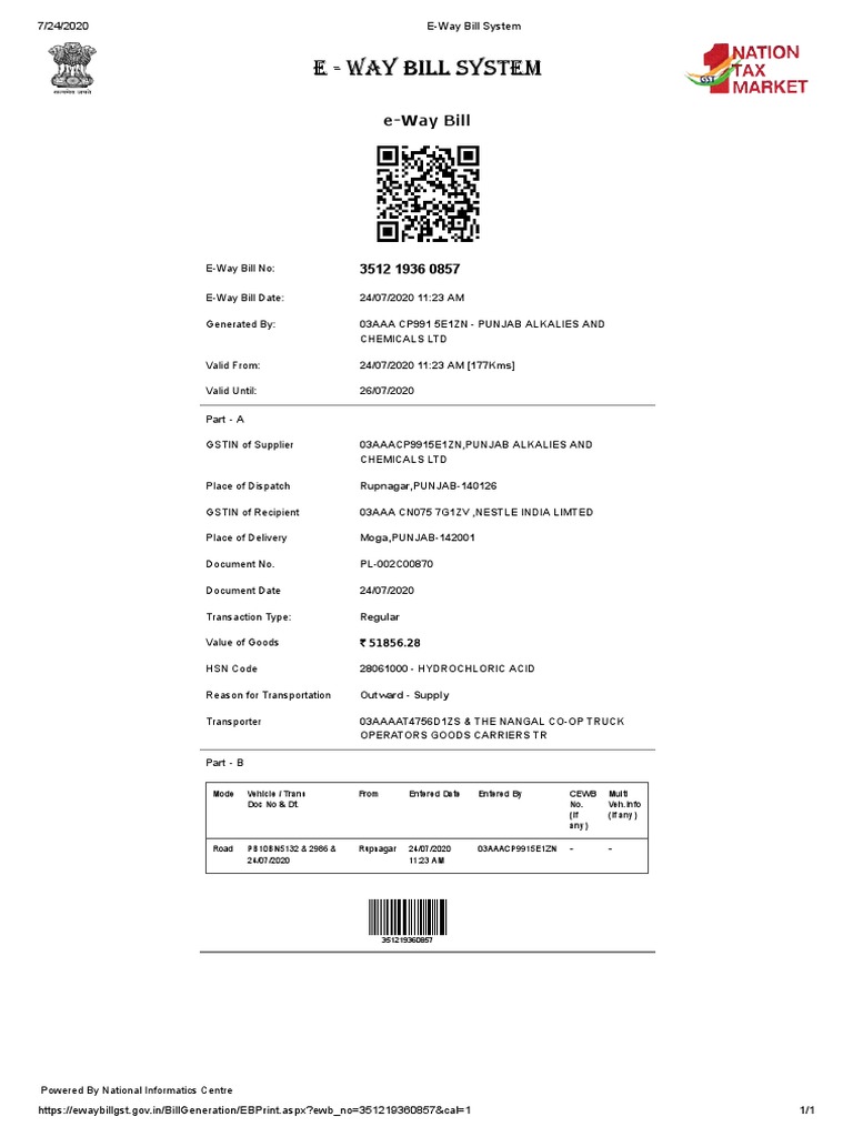 E-Way Bill System PDF | PDF | Transport | Trade