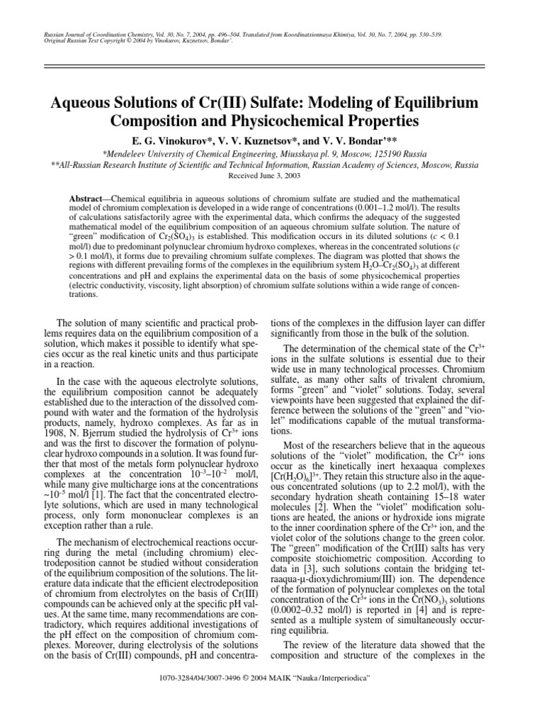 Russian Journal of Coordination Chemistry | PDF | Chemical Equilibrium ...