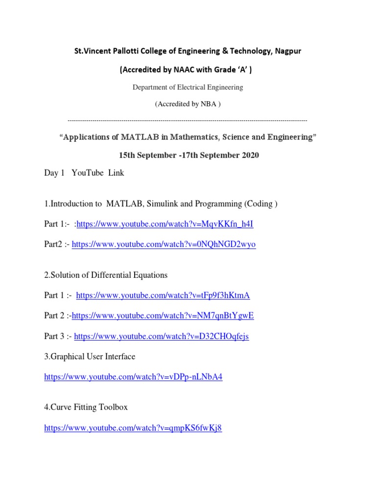 MATLAB Applications Workshop 2020 | PDF | Science & Mathematics | Computers
