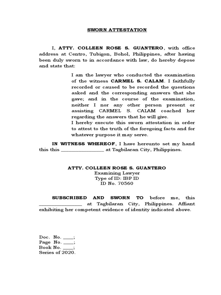 SWORN ATTESTATION - JA Carmel Calam | PDF