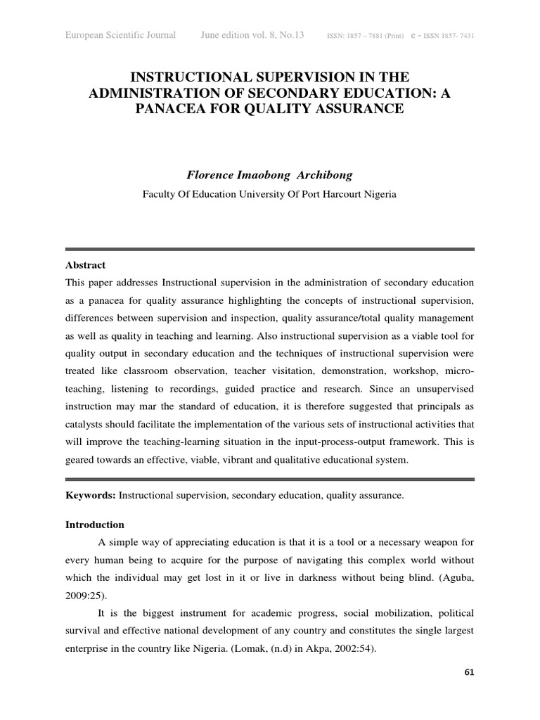 Instructional Supervision for Quality Education | PDF | Teachers ...