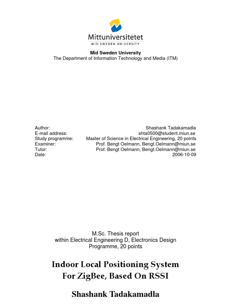 ZigBee Indoor Positioning System Using RSSI | PDF | Wireless Sensor ...