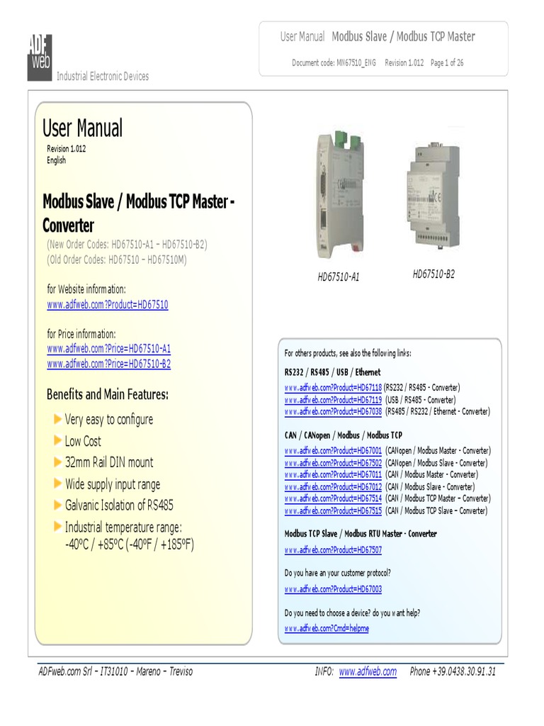 Modbus TCP Master/Slave User Manual | PDF | Transmission Control ...