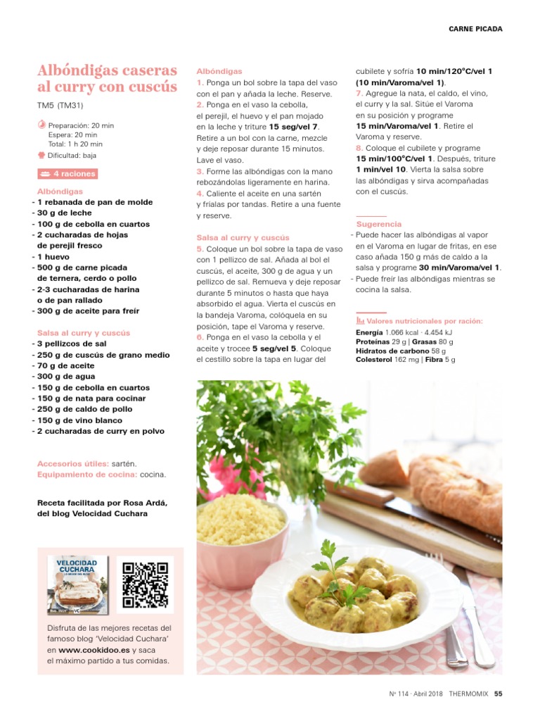 Albóndigas Caseras Al Curry Con Cuscús | PDF | Bola de masa hervida | Panes