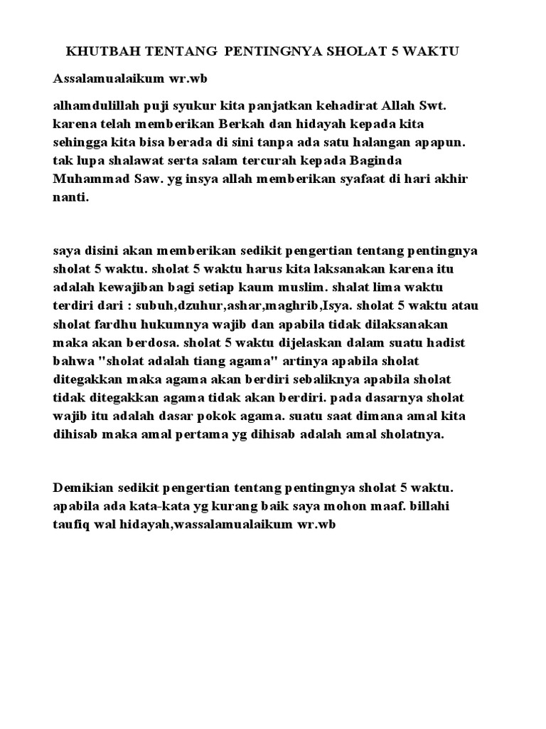 Khutbah Tentang Pentingnya Sholat 5 Waktu Pdf