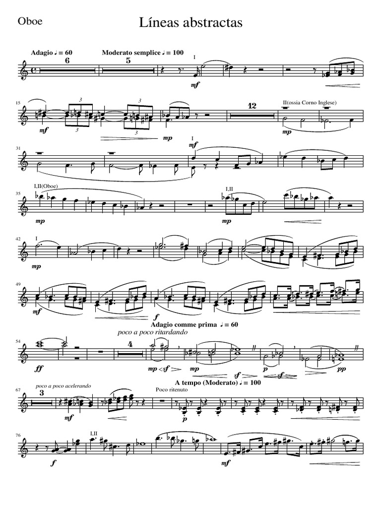 Oboe Musical Lines and Tempo Markings | PDF | Tempo | Poetics