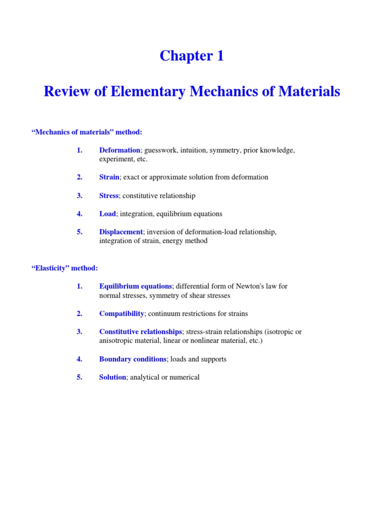 Chapter 1, Review of Mechanics of Materials PDF | PDF | Deformation ...