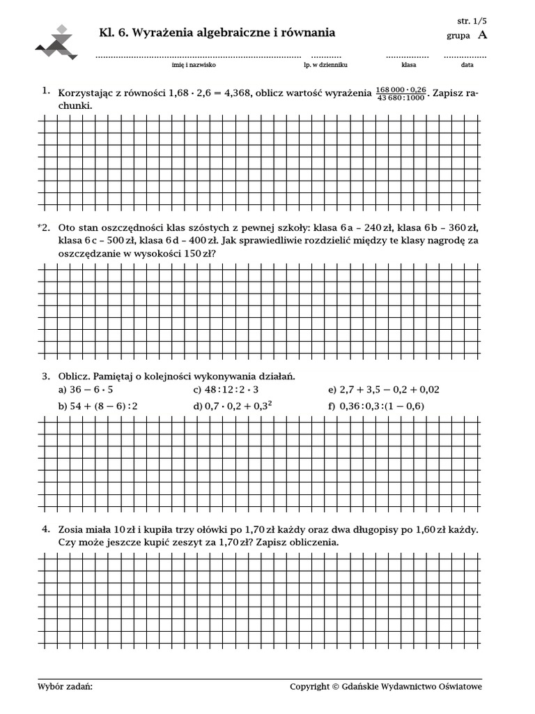 Równania Zadania Tekstowe Klasa 8 Pdf