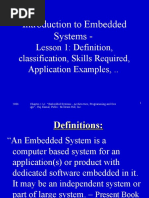 Introduction To Embedded Systems - : Lesson 1: Definition, Classification, Skills Required, Application Examples, .